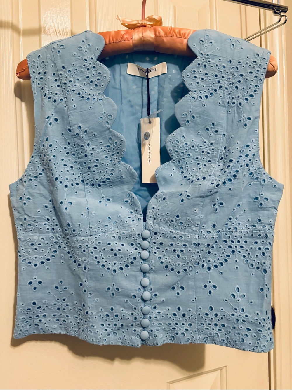 Commense Powder Blue Eyelet Scallop-Edge Crop Top